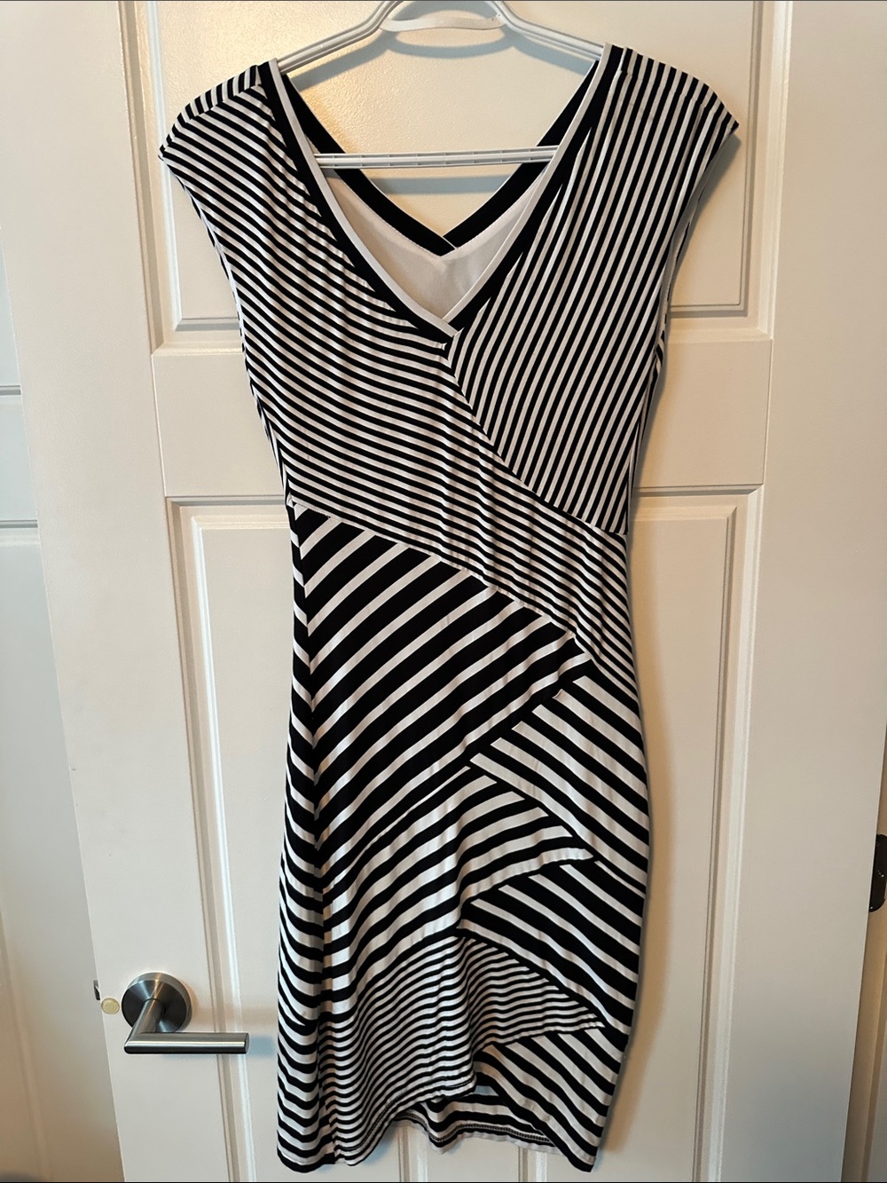 Joseph Ribkoff Black and White Striped Midi Dress